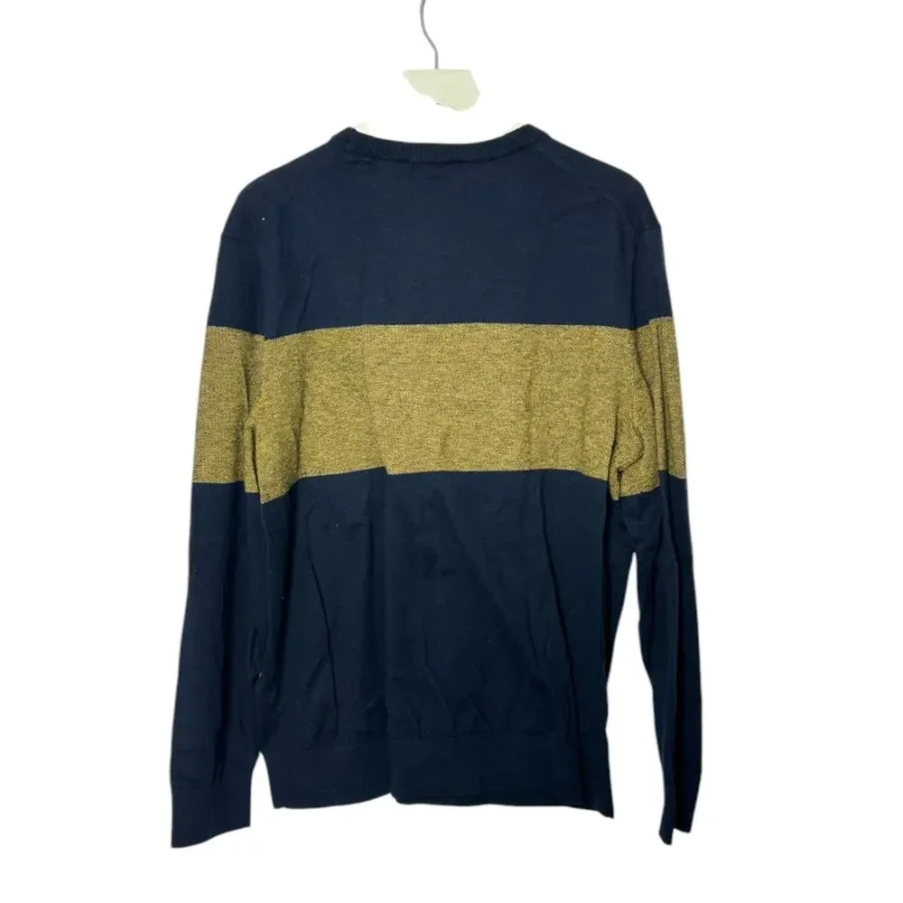 Banana Republic Navy Combo Birdseye Chest Striped Crew-Neck Sweater Men's XL